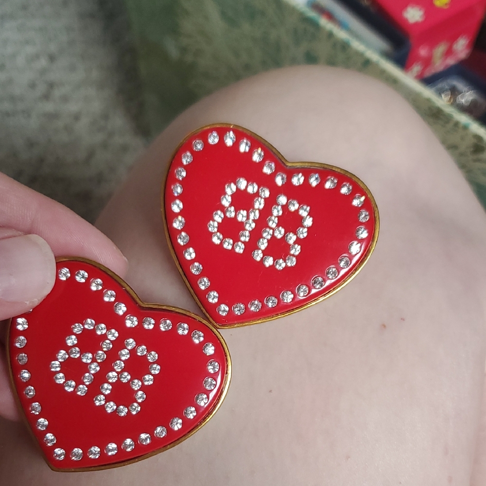 Balenciaga Red Heart Crystal Earrings